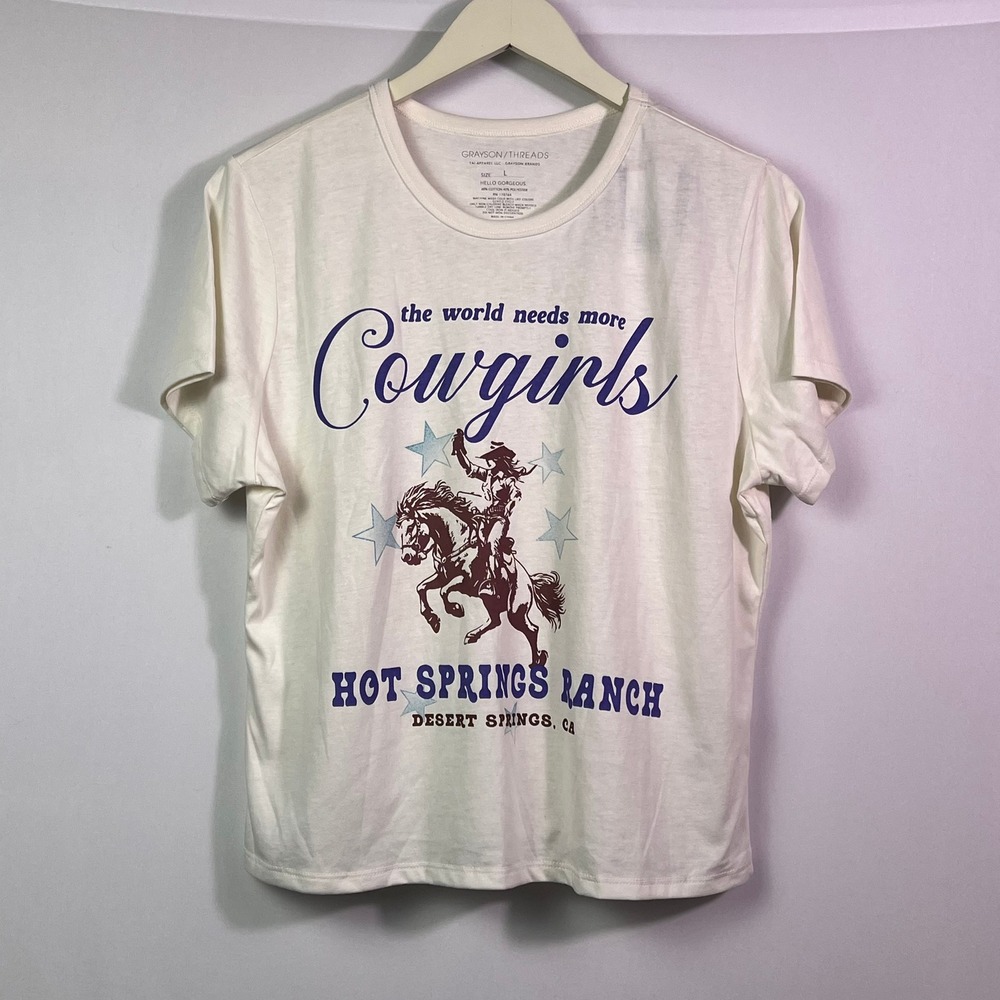 Grayson Threads Cowgirls Graphic Tee White Western Ranch T-Shirt Size Large